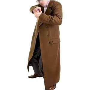 A&M Express Heren Dr Who Lange Wollen Kostuum Jas 12 Serie Fluwelen Trenchcoat Reiziger Katoenen Jas Collectie Voor Mannen, Bruin, S