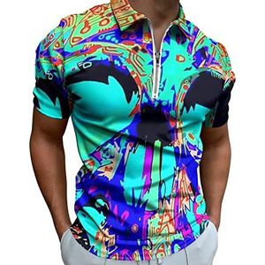 Neon Trippy Schedel Half Zip-up Polo Shirts Voor Mannen Slim Fit Korte Mouw T-shirt Sneldrogende Golf Tops Tees 3XL