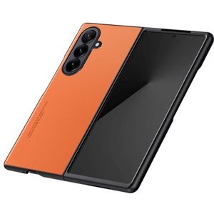 TYLYJSU Lederen hoesje voor Samsung Galaxy Z Fold 7, licht minimalistische achterkant, schokbestendige anti-vingerafdruk slanke mannen en vrouwen hoesje, oranje, vouw 7