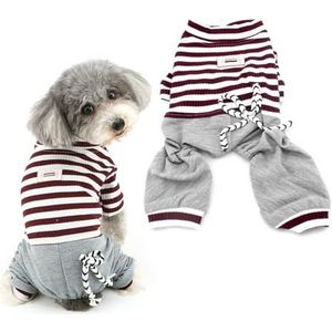Ranphy Gestreepte jumpsuit voor kleine honden met broek, comfortabele katoenen huisdierkleding kattenkleding pyjama PJS shirt jongens Jammies hondtrui bruin M