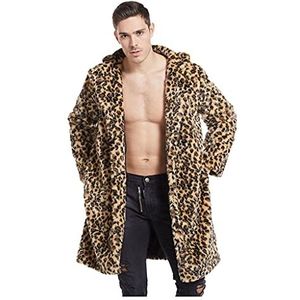 Zhiyao Heren bontjas luipaard/tijgerpatroon warme winterjas imitatiebont mantel wollige bontjas nertsmantel parka jas winterjas, 1-kaki, L