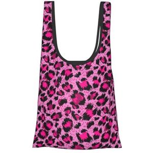 Boodschappentassen, herbruikbare boodschappentassen Opvouwbare draagtassen, grote wasbare draagtas,Luxe roze luipaard schoonheid mode, zoals afgebeeld, Eén maat