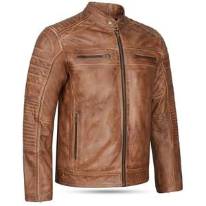 Leatherick leren bikerjack voor heren - Schapenvacht Hooper-stijl zwart motorjack met rits en meerdere zakken (M)