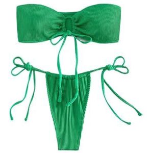 Bikini Dames Badpak Sexy Handgemaakte Bikini Geribbelde Bikini Vintage Micro Badmode Dames Patchwork Solide, groen 24yz23, S