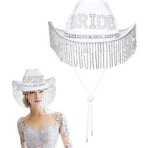 Witte Cowgirl-hoed, Glitter zonnehoed bruid cowboyhoed, Fringe Design Cowgirl Hat White Hat, Western Party Supplies, Cowgirl Hat voor Bachelorette Outfit Zhenjue