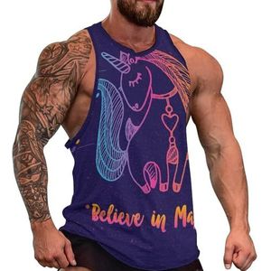 Unicorn Believe in Magic heren tanktop grafische mouwloze bodybuilding T-shirts casual strand T-shirt grappige sportschool spier