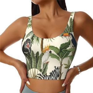 Bomen en Dieren Print Comfortabel Vrouwen Sport Vest Yoga Workout Vest voor Vrouwen Lichtgewicht Zomer, Zwart, S