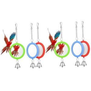 6 Stuks Speelgoed Dubbelzijdige Spiegel Vogel Spiegel met Bell Bird Speelgoed voor Papegaaien Kip Speelgoed voor Coop Valkparkiet Speelgoed Vogelkooi Kleine Vogelspiegel Ronde Swing