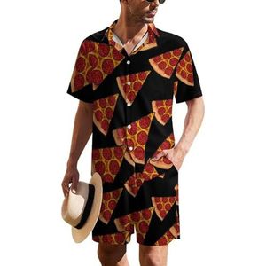 Pepperoni Pizza Hawaïaans pak voor heren, set van 2 stuks, strandoutfit, shirt en korte broek, bijpassende set
