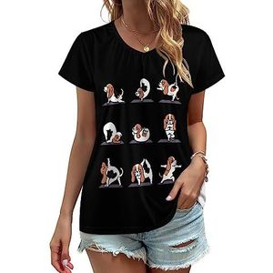 Grappige Basset Hound Yoga Dames V-hals T-shirts Leuke Grafische Korte Mouw Casual Tee Tops M
