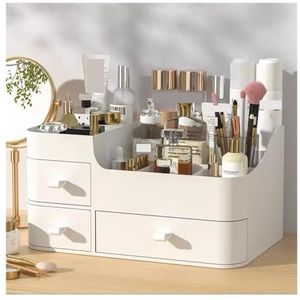 XingyLi Bureau-organizer, laden, stapelbare bureauopbergdoos met 3 laden, witte opbergunit, make-uplade voor schrijfwaren, thuis, school (2 platte lagen