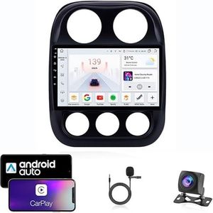 9 Inch Autoradio Compatibel voor Jeep Compass 1 2009-2016 met GPS Navigatie CarPlay Android Auto Acht-Core 4G Bluetooth WiFi MirrorLink Stuurwiel Afstandsbediening(T5 8 Core 4G+Wifi 6G+128G)