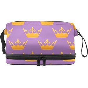 Grote capaciteit reizen cosmetische tas,make-up tas,Waterdichte make-up tas organisator, gouden koningin kroon paarse achtergrond, Meerkleurig, 27x15x14 cm/10.6x5.9x5.5 in
