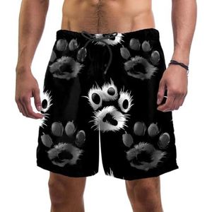 PAFEFO Nieuwigheid boardshorts voor heren, strandvakantie, feest, sneldrogende badpakken met klassieke zwart-witte pootafdrukontwerpen, Klassieke zwart-witte pootafdruk, L