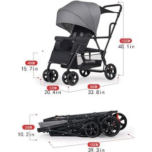 Dubbele kinderwagen verstelbare luifel Twin kinderwagen stoel verstelbaar en voorwiel trolley kinderwagen aluminium kinderwagen