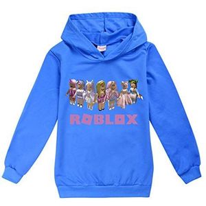 Ro-blox Hoodies voor Meisjes Jongens Mode Sweatshirt Kid Lange Mouw Trui Trainingspak Nieuwigheid Leuke, Blauw, 7 jaar