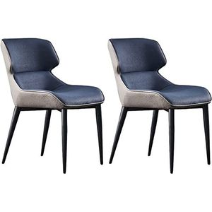 GEIRONV Moderne set van 2 woonkamerstoelen, PU-leer gewatteerde zachte zitting met hoge rugleuning en zwarte stoelpoten for eet- en woonkamerstoelen Eetstoelen (Color : Blue, Size : 82 * 50 * 44cm)