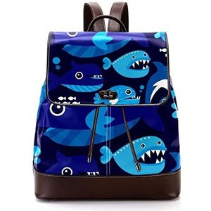Gepersonaliseerde casual dagrugzak tas voor tiener reizen business college cartoon zee haaien patroon blauw, Meerkleurig, 27x12.3x32cm, Rugzak Rugzakken