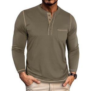 Herenoverhemden, overhemden met lange mouwen, casual, stijlvol katoenen pulloveroverhemd, lichtgewicht katoenen overhemden, T-shirt(Army green,3XL)