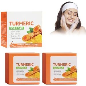 Horuili® Turmeric Soap, Kurkuma Whitenende zeep, kurkuma-kleizeep, reinigend, hydraterend & whitening, badzeep voor gezicht en lichaam, voor alle huidtypes (2 stuks)