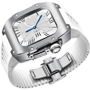VELORE Titanium horlogekast en fluor rubberen horlogeband mod kit, voor Apple Watch SE 6 7 8 40 mm 41 mm vervangende cover band Iwatch doe-het-zelf sport rubberen horlogeband, 41MM, agaat