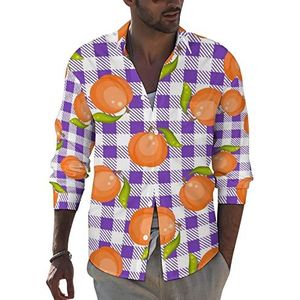 Tartan Plaid met perziken heren revers shirt lange mouw button down print blouse zomer zak T-shirts tops 4XL