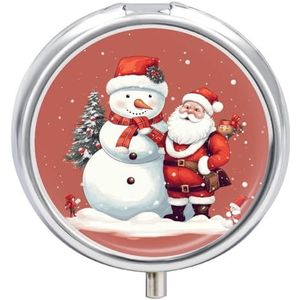 Santa Claus Sneeuwman Pillendoos Leuke Ronde Pil Case Draagbare Geneeskunde Tablet Vitamine Houder Organizer voor Purse Pocket