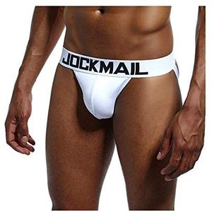 JOCKMAIL Sexy Heren Jock Bandjes Ondergoed Katoen Sexy Jocks Bikini G-strings Mannen Thongs Mannelijke Slips Homo Ondergoed Thongs 6 Kleuren, Wit, M