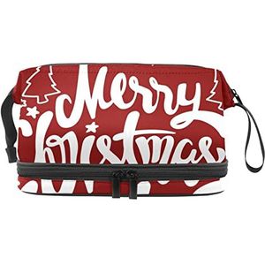 Make-up tas - grote capaciteit reizen cosmetische tas, Merry Christmas belettering, Meerkleurig, 27x15x14 cm/10.6x5.9x5.5 in