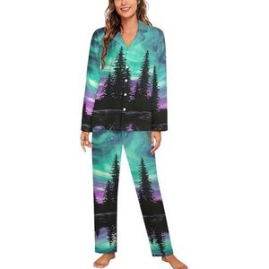 Aurora Reflections Pyjama Sets met lange mouwen voor vrouwen Klassieke Nachtkleding Nachtkleding Zachte Pjs Lounge Sets