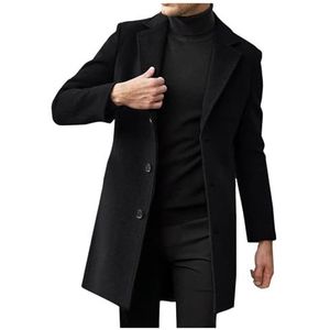 Lange Wollen Herenjas, Elegante Winterjas, Wollen Trenchcoat, Vrijetijdsovergangsjas, Slim Fit Herenjassen Met Zakken, Herfstjas, Herenjas, Winterjas M-5XL(Noir,XL)