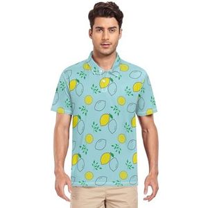 LI ZHI XIN Heren poloshirt met korte mouwen, werk-T-shirt, zomertop, klassieke kraag, sweatshirt met 2 knopen, voor golf, tennis, outdoor, sport, fruit, citroenpatroon, Meerkleurig, S