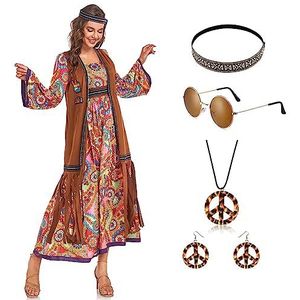 AYIMEIS Hippie Jurk voor Dames met Bovenkleding en Accessoires, Jaren 60 en 70 Kleding, Vintage Disco Kostuums, Hippie kleding, Halloween Carnaval Maskerade Cosplay Aankleden