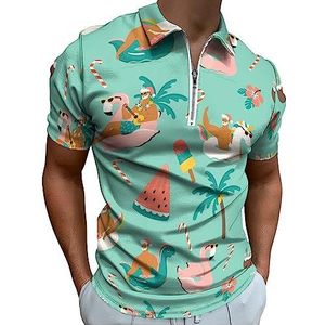 Mooie Pluizige Grijze Kat met Tong Polo Shirt voor Mannen Casual Rits Kraag T-shirts Golf Tops Slim Fit