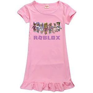 Meisjes Nachthemd Ro-blox Gedrukt Nighties Korte Mouw Kid Game Pyjama Zomer Nachtjapon Jurk, roze, 5-6 jaar