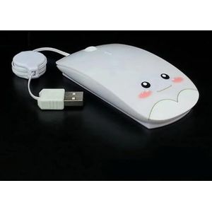 Intrekbare bedrade muis cartoon gaming muis stille computermuis 1600 DPI optische muis (wit)