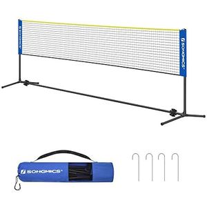 SONGMICS 5 m badmintonnet, tennisnet, in hoogte verstelbaar, set bestaande uit net, stabiel metalen frame en transporttas, blauw-geel SYQ500Q02