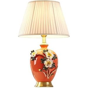 Vintage Tafellamp Oranje Keramische Messing Tafellampen Handgekneed Bloem Geglazuurd Nachtkastje Lamp E27 Basis Voor Lezen Slaapkamer Woonkamer Nachtlampje voor Slaapkamer (Color : Dimmer Switch)