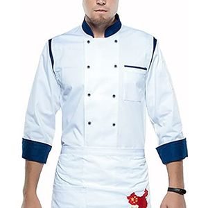 YWUANNMGAZ Unisex chef-koksjack met lange mouwen voor heren en dames, kookjas, restaurant ober uniform ademend keuken bakerkleding shirt (kleur: blauw, maat: D (2XL))