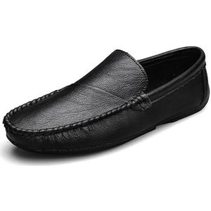 Loafers for heren, effen kleur, veganistisch leer, instappers, resistent, comfortabel, lichtgewicht, bruiloftsslip (Color : Black, Size : 42 EU)