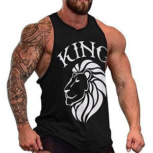 King of The Jungle Lion Tanktop voor heren, grafische mouwloze bodybuilding-T-shirts, casual strand-T-shirt, grappig gym-spierweefsel