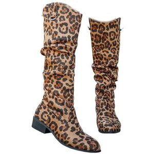 Western Cowboylaarzen Dames Retro Lange Laarzen Met Luipaardprint Instappers Grote Maten Rijlaarzen Blokhak Overgangslaarzen for Lente, Herfst(Leopard 2,43 EU)