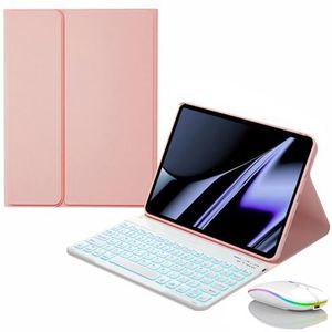 Toetsenbordhoes voor Lenovo Tab P11 5G / P11 Plus 11"" 2021 (TB-J606F/J607/J606L/J616F), Magnetisch Afneembaar Draadloos Achtergrondverlichting Toetsenbord met Bluetooth Muis,Pink 1
