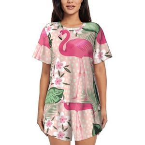 RIVETECH Pyjama met korte mouwen en flamingoprint voor dames, korte sets, pyjama's, loungeset, Zwart, XL