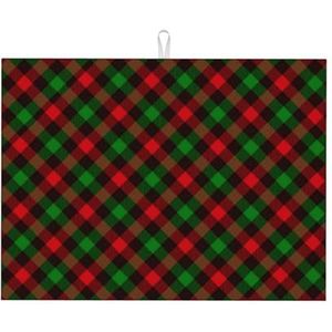 Groene en rode plaid, afwasmatten, absorberende afdruiprek mat voor aanrecht gootsteen mat droogpad 41 x 46 cm