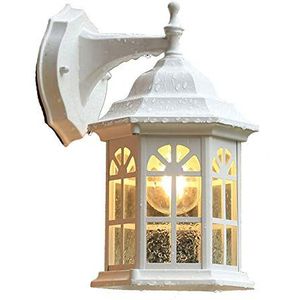 Mengjay Antieke wandlamp voor buiten, waterdicht, E27 gegoten aluminium, wit, buitenlamp, tuin, terras, hal, vintage wandverlichting