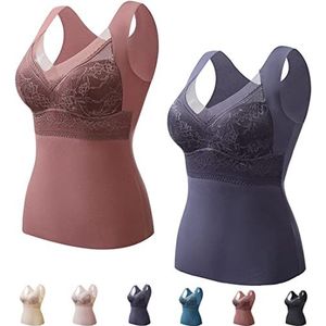 Thermo-ondergoed - V-hals - Mouwloos Shirt - 2-in-1 met Geïntegreerde Beha - Dames - 2 Stuks