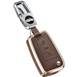 Sleutelbehuizing houder Voor Golf 7 MK7 Voor Tiguan MK2 Voor SEAT Voor Ateca Voor Leon FR 2 Voor Ibiza Voor Golf 8 MK8 Voor Octavia Metalen Lederen Klep Case Sleutelbehuizing(B brown)