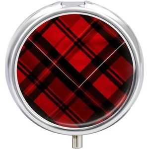 Draagbare pillendoos pillendoos met spiegel, rood en zwart geruit bedrukt 3 compartimenten kleine pillenorganizer lichtgewicht reizen pillendoos voor vrouwen mannen creatieve geschenken