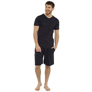 Mens Striped Pyjamas Set HT331C Shorts Black/Grey Medium